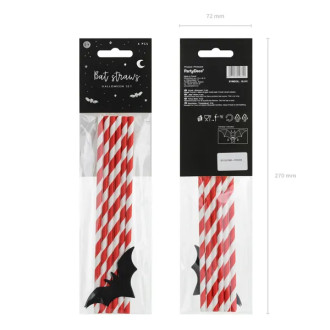 Halloween slamice z netopirji, rdeče-bele, 19,5 cm, 6 kosov