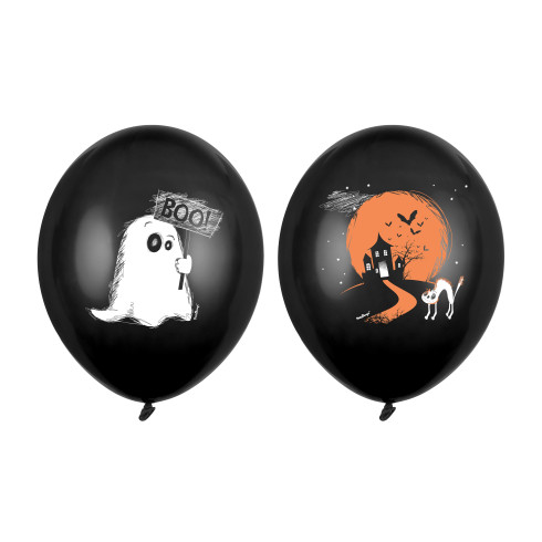 Halloween fekete lufik szellemmel és szellemekkel, 30 cm, 6 db