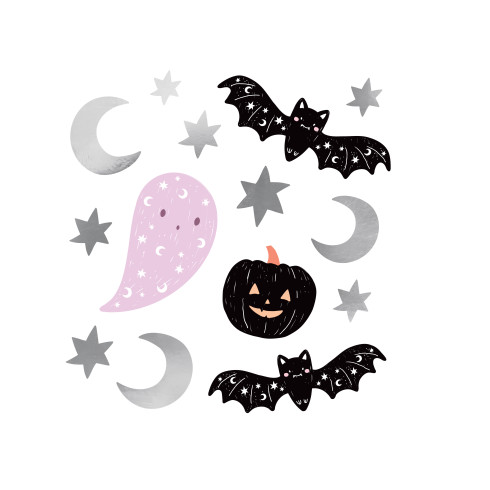 Halloween falmatricák – motívumok mixe, 14 darabos csomag