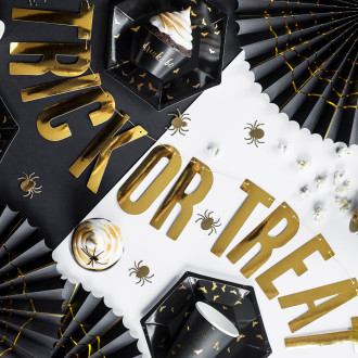 Halloweenske papirnate rozete s pajkom, črne in zlate, 32 in 40 cm, 2 kosa