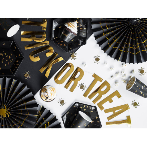 Halloweenske papirnate rozete s pajkom, črne in zlate, 32 in 40 cm, 2 kosa