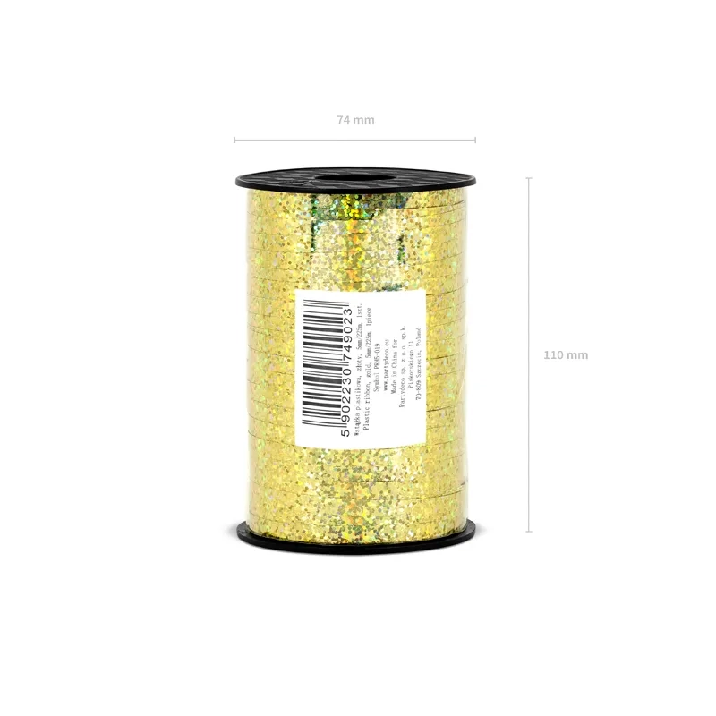 Holografski zlati dekorativni trak 5 mm x 225 m za zavijanje daril