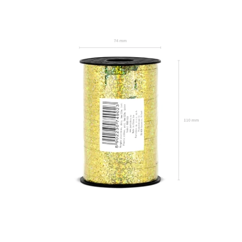 Panglică decorativă holografică aurie 5 mm x 225 m pentru ambalarea cadourilor