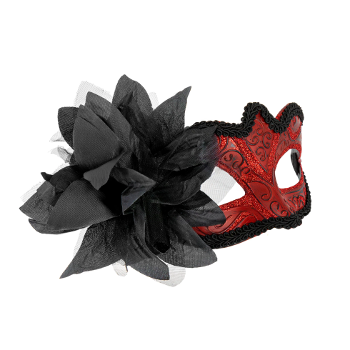 Karnavalová party maska s kvetom červená