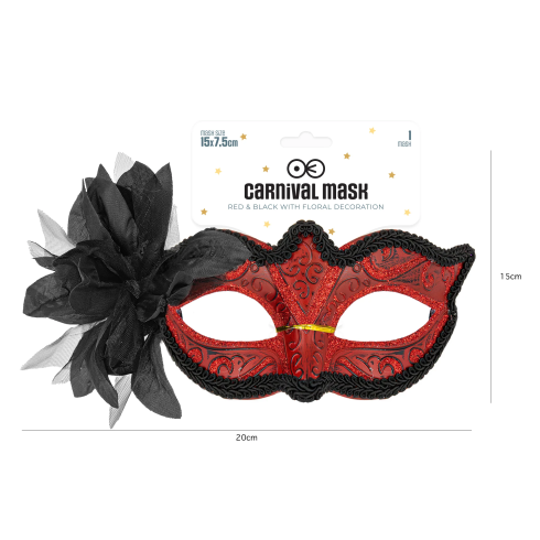 Karnavalová party maska s kvetom červená