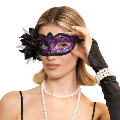 Mască de carnaval mov cu floare pentru petrecere