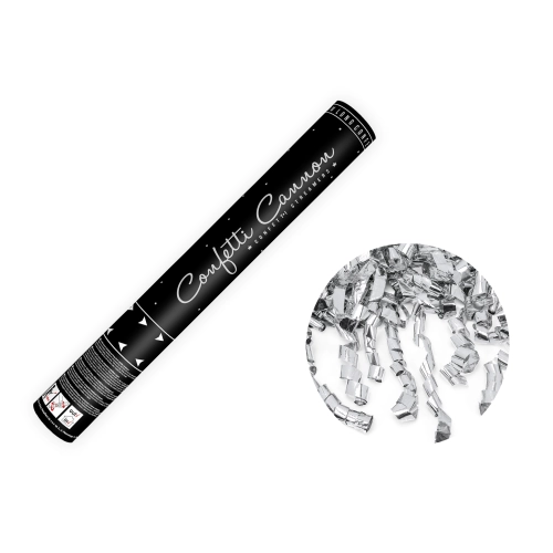 Tun de confetti cu serpentine argintii 40 cm