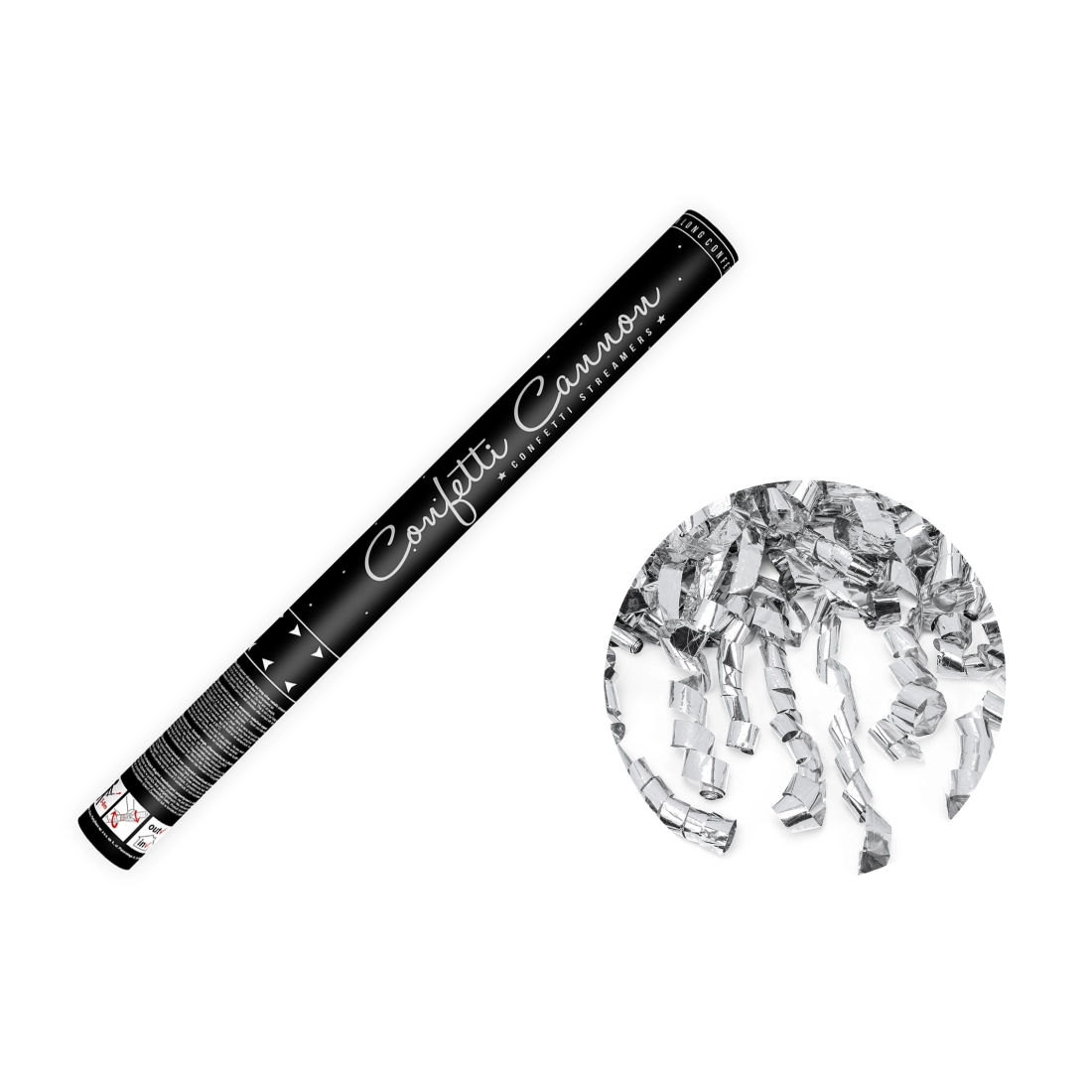 Konfeti top s srebrnimi serpentini 60 cm