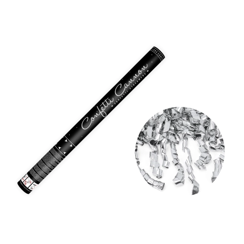 Tun de confetti cu serpentine argintii 60 cm
