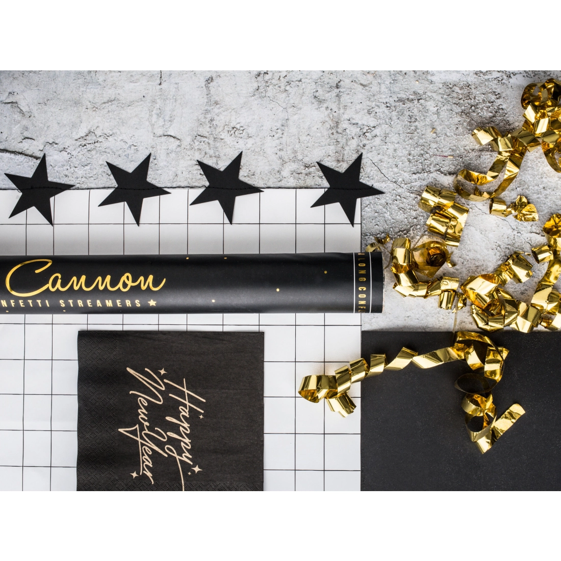 Konfeti top z zlatimi serpentini 60 cm