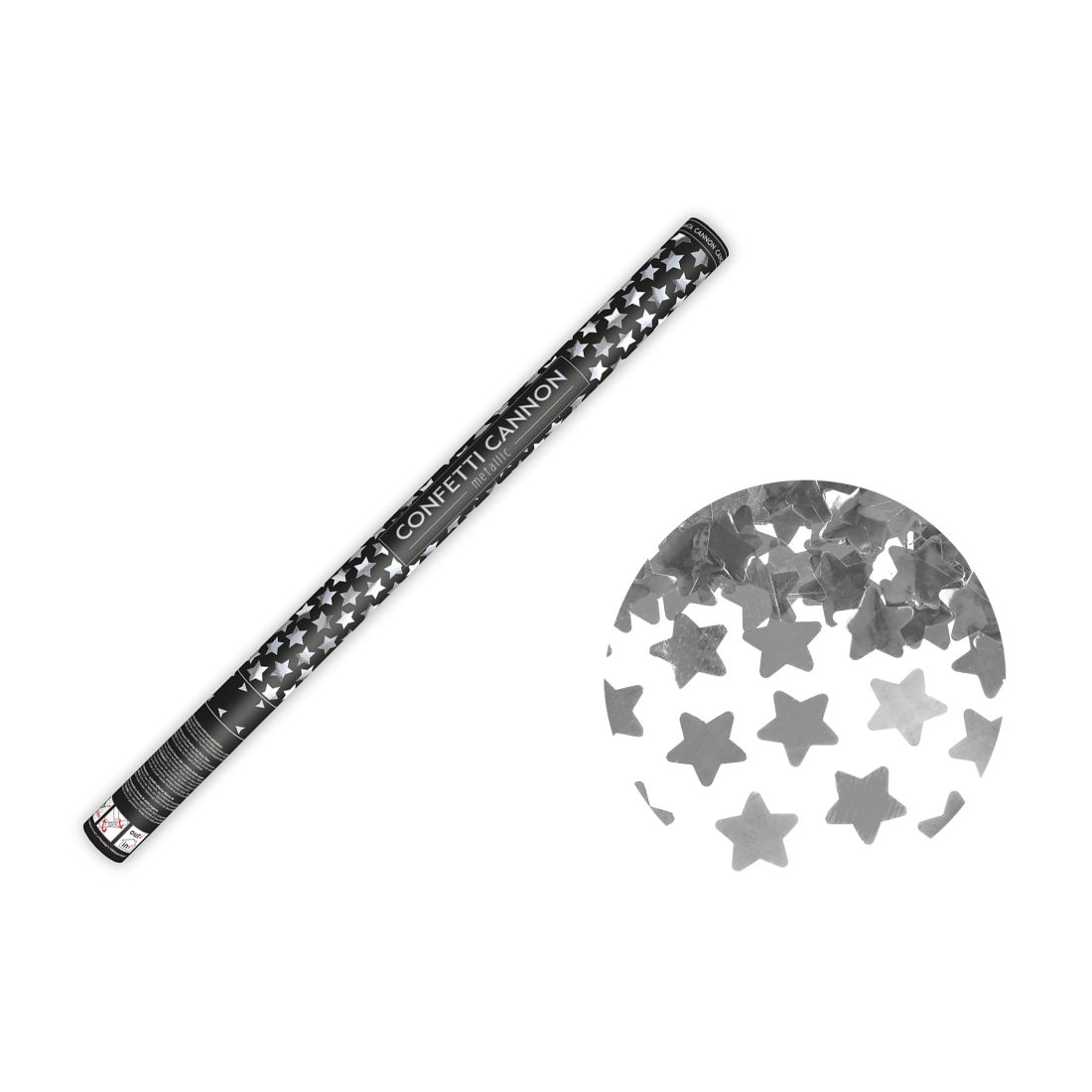 Konfeti topovka srebrne zvezde 80 cm