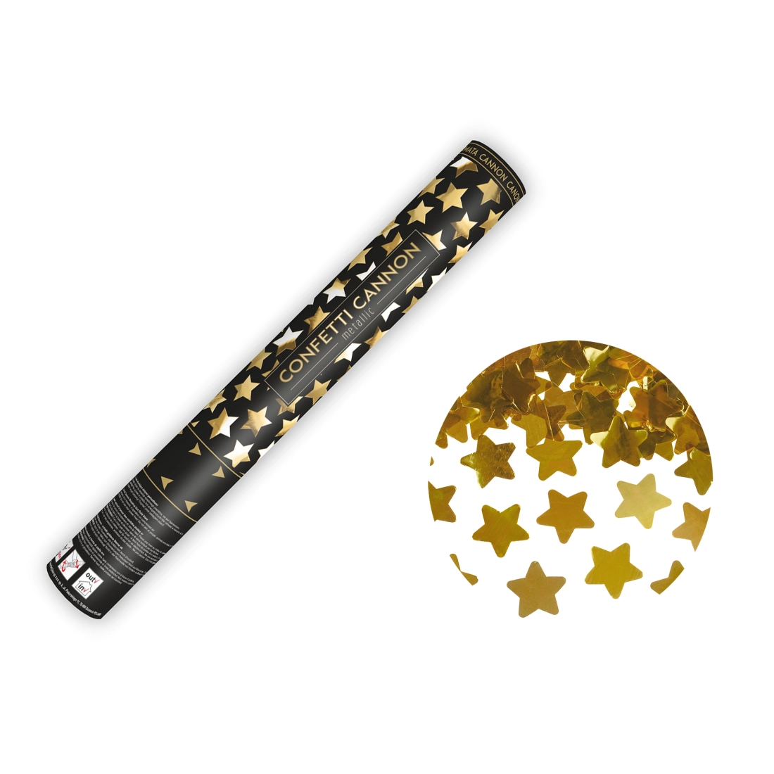 Konfetni top zlate zvezde 40 cm – kovinski učinek
