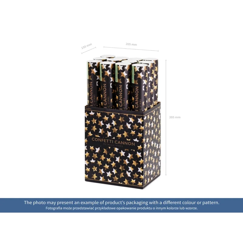 Konfetni top zlate zvezde 40 cm – kovinski učinek