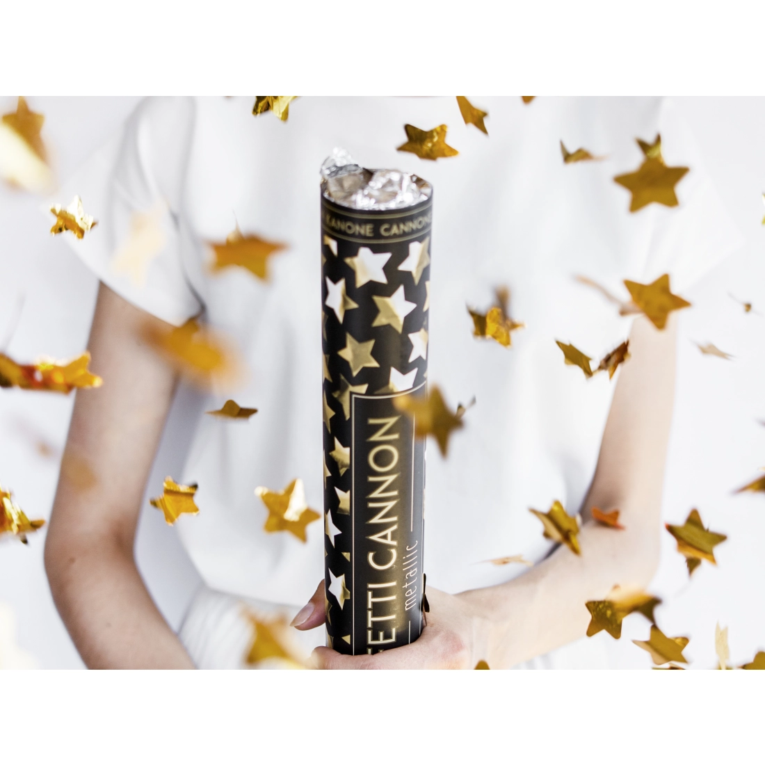 Konfeti top zlate zvezde 80 cm – metalni