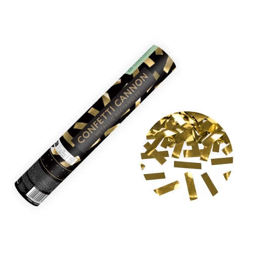 Arany színű, metál konfettiágyú, 28 cm