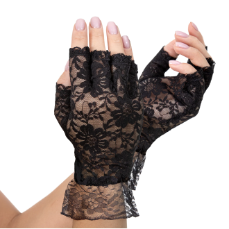 Korunkové rukavice bez prstov čierne na párty