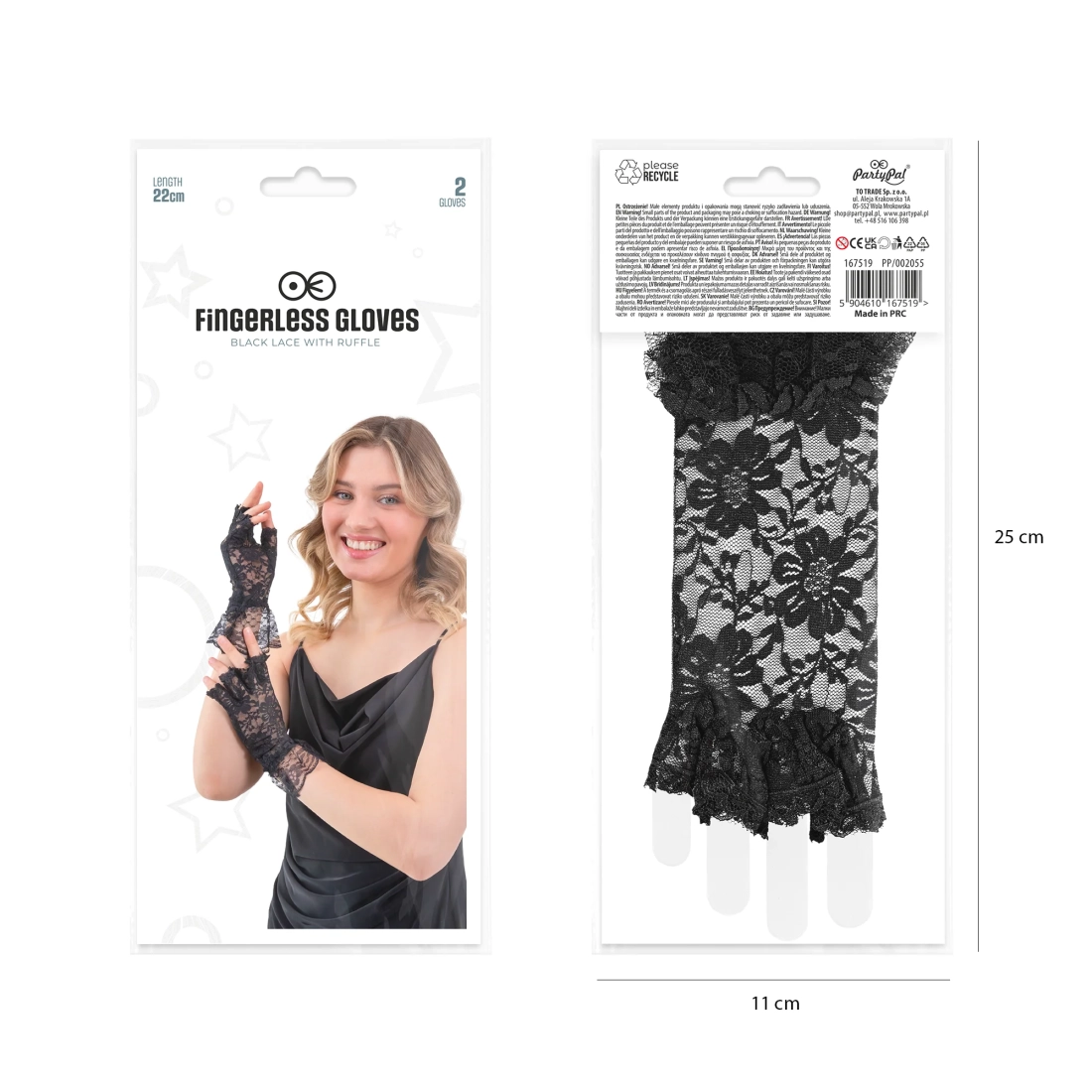 Fekete ujjatlan csipke kesztyűk bulira