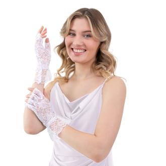 Korunkové rukavičky bez prstov biele na párty
