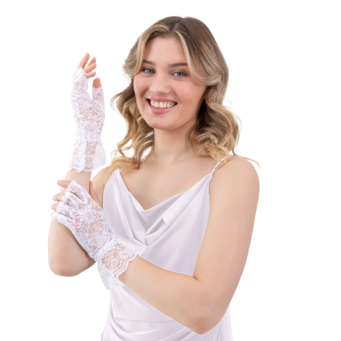 Korunkové rukavičky bez prstov biele na párty