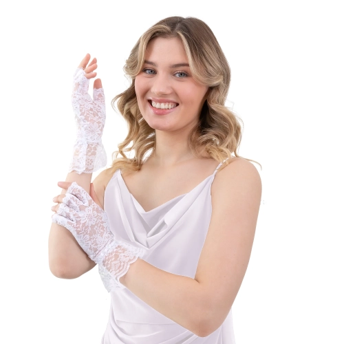 Fehér, ujjatlan csipkekesztyű partykra