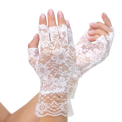 Fehér, ujjatlan csipkekesztyű partykra