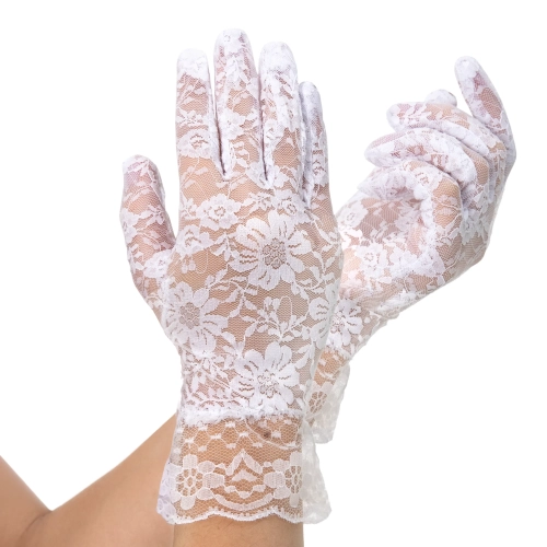 Fehér csipkekesztyű partyra, 26 cm
