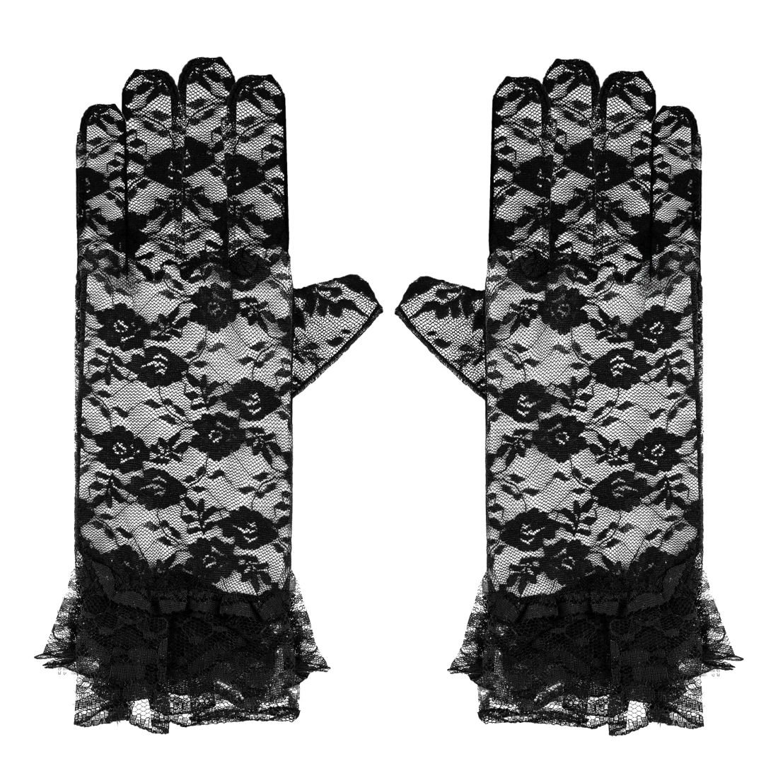 Fűző stílusú fekete csipke kesztyű partyra, 26 cm