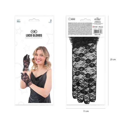 Korzetové čipkované rukavice čierne na párty 26 cm