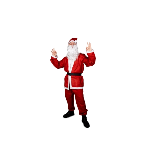 Costum Moș Crăciun roșu cu barbă, mărime 170–190 cm, set din 5 piese