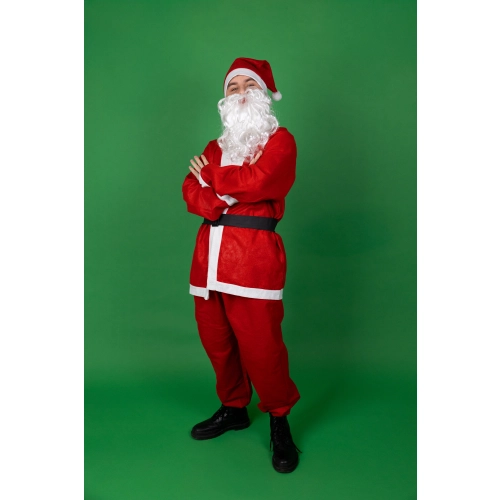 Costum Moș Crăciun roșu cu barbă, mărime 170–190 cm, set din 5 piese