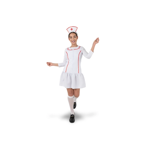 Costum asistentă medicală alb cu tiv roșu, mărimea M