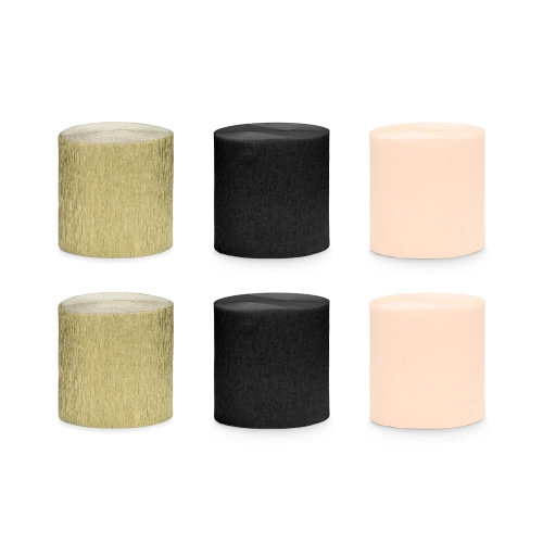 Hârtie creponată 5 cm x 10 m, set 6 bucăți – negru, auriu, piersică
