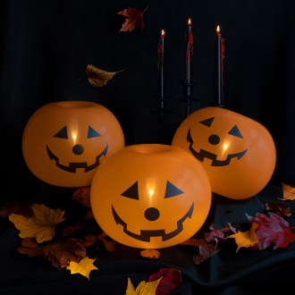 LED svetleči baloni buča, oranžni 25 cm – 5 kosov za noč čarovnic