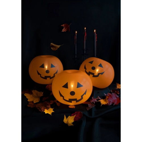 LED világító tök alakú lufik, narancssárga 25 cm – 5 db Halloweenre
