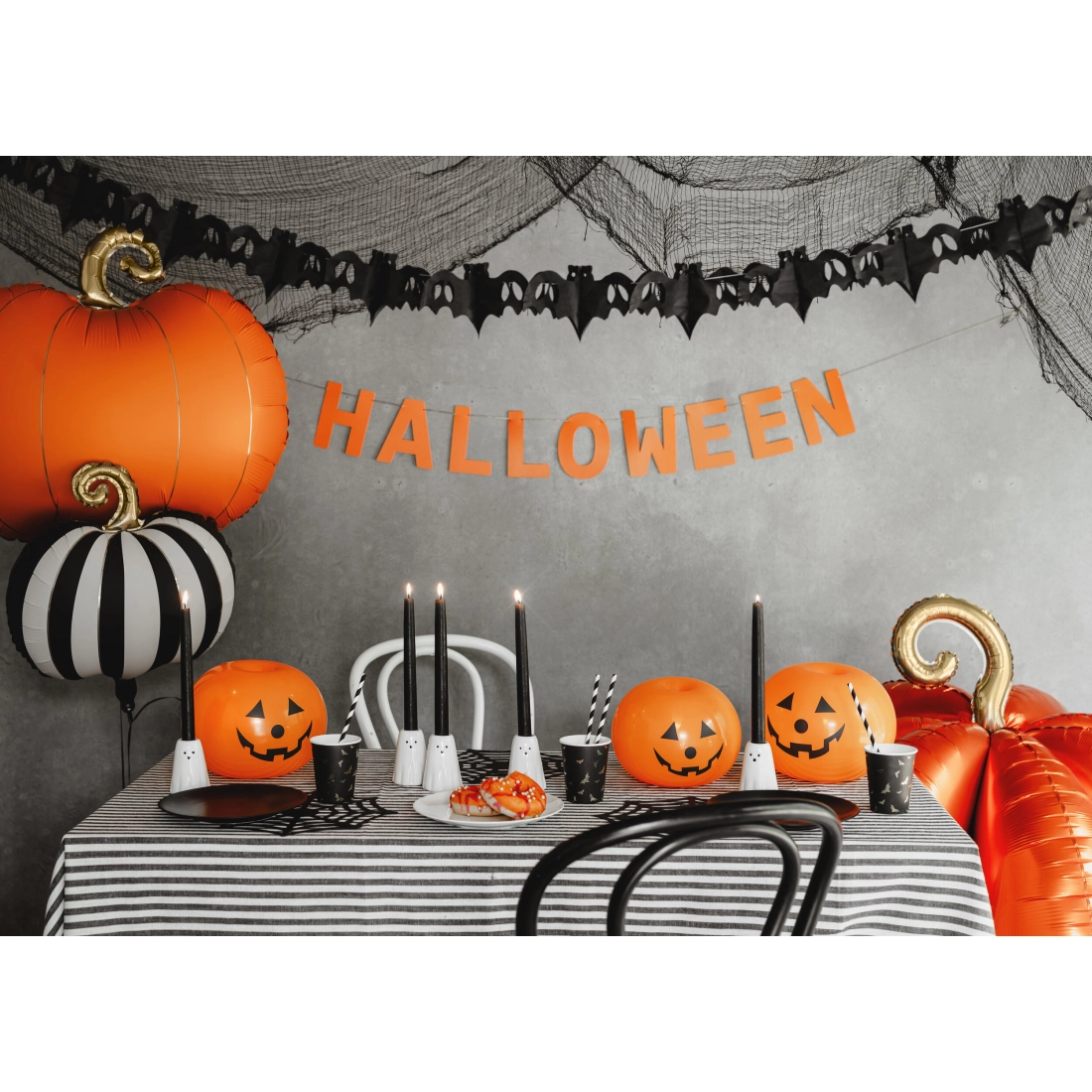LED világító tök alakú lufik, narancssárga 25 cm – 5 db Halloweenre
