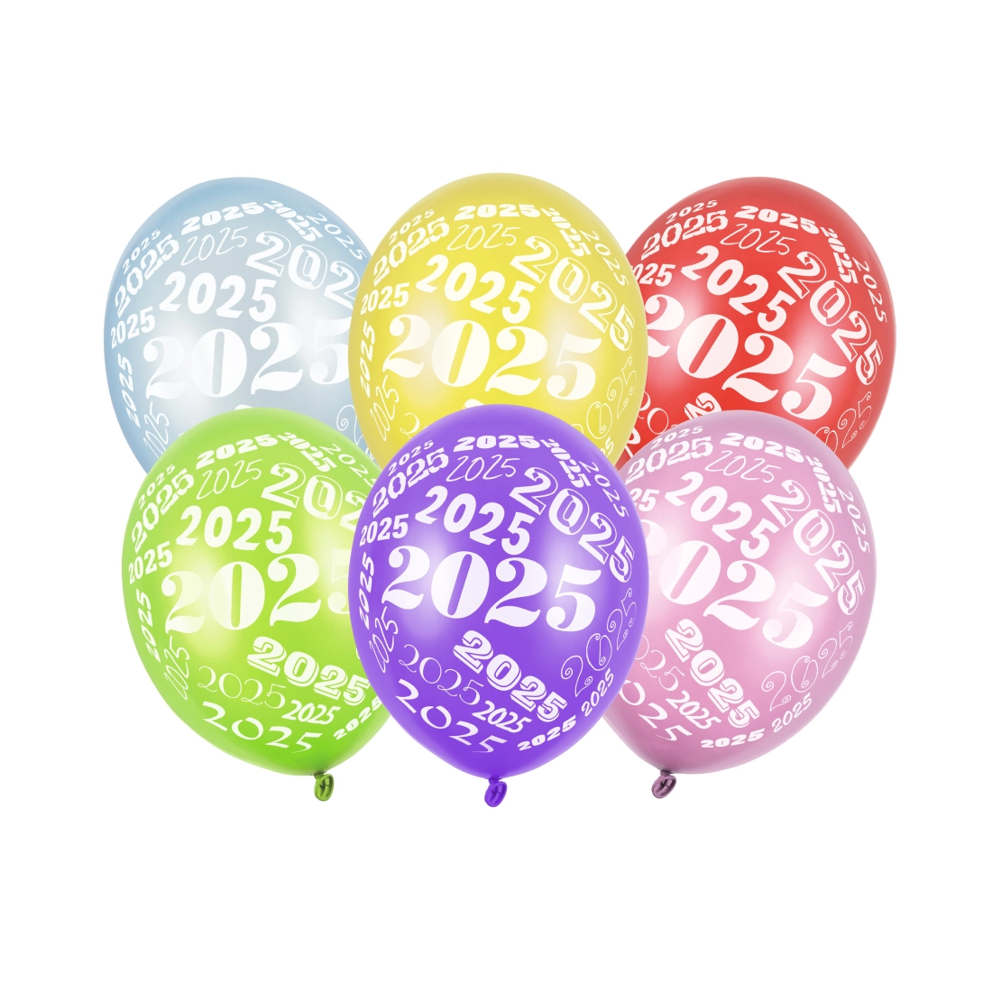 Metalik baloni 2025, mešane barve, 30 cm, močni, 6 kos