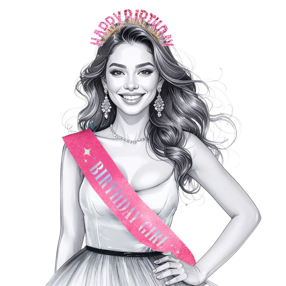 Happy Birthday rózsaszín születésnapi parti vállszalag és fejpánt szett