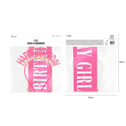 Set eșarfă de petrecere și coroniță Happy Birthday roz