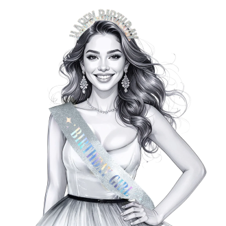 Narodeninová šerpa a čelenka Happy Birthday strieborná set