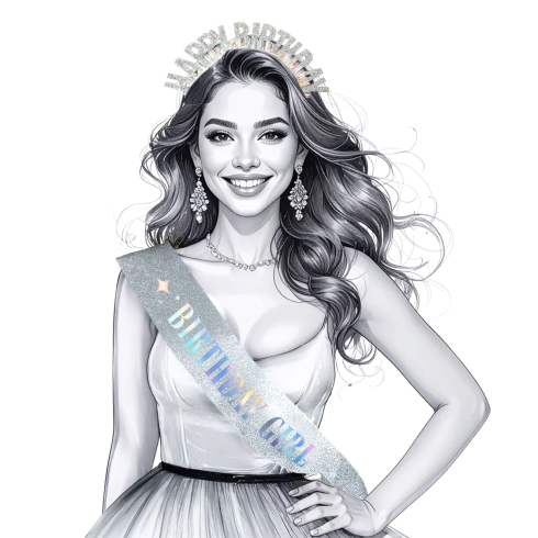 Narodeninová šerpa a čelenka Happy Birthday strieborná set