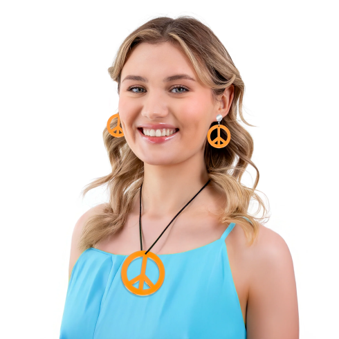 Neonska ogrlica in sponke peace oranžni party set