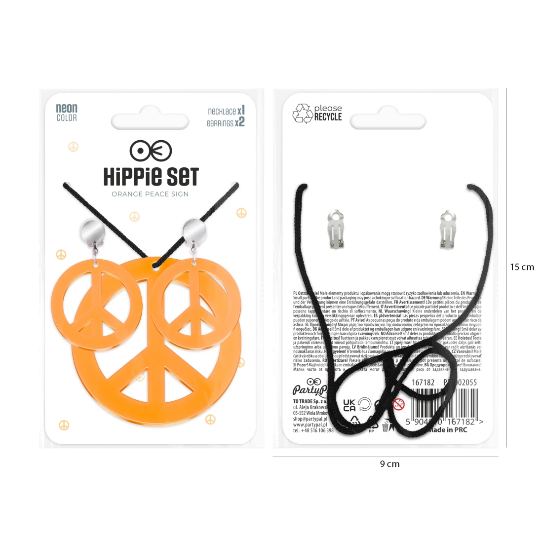 Neon ogrlica i kopče Peace narančasti party set