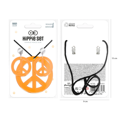Neonska ogrlica in sponke peace oranžni party set