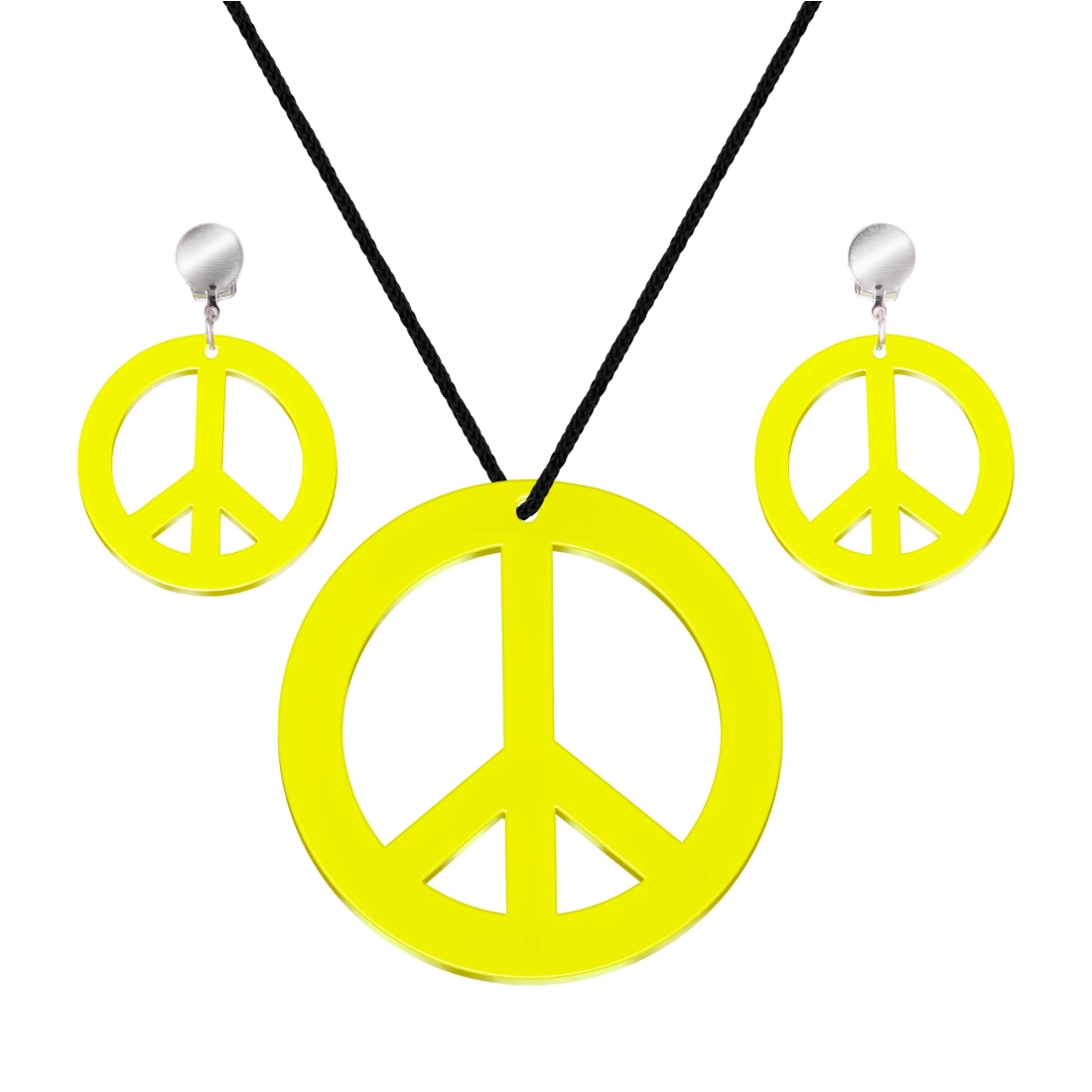Neon set ogrlica i clip-on naušnice peace za party žuti
