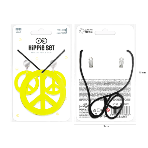 Neonski komplet ogrlica in sponke peace za zabavo, rumen