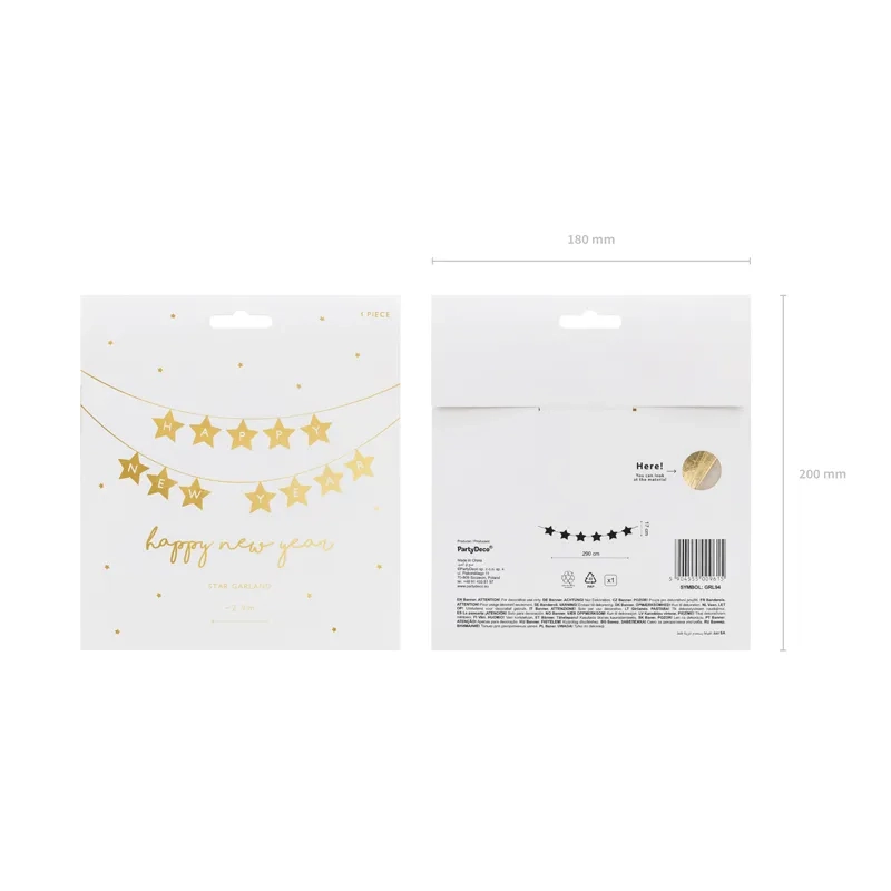 Novoletni zlat banner z zvezdami 290x17 cm – zrcalni papir