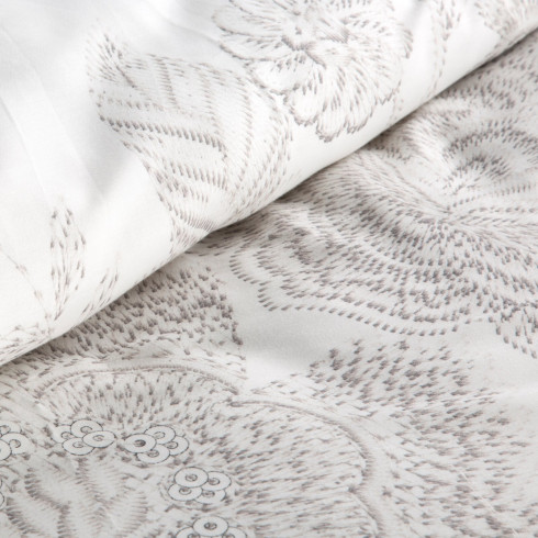 Obliečky 140x200 cm bavlnené saténové s kvetinovým vzorom, biele a hnedé