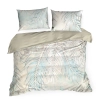 Povlečení 140x200 cm z bavlněného saténu s motivem listů, béžové a tyrkysové