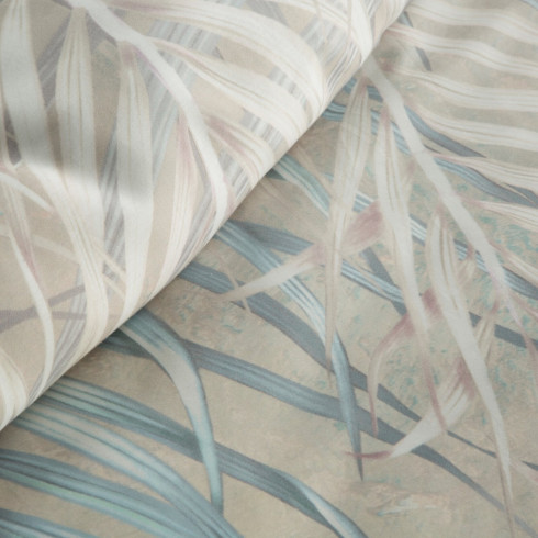 Obliečky 140x200 cm bavlnené saténové s motívom listov, béžové a tyrkysové