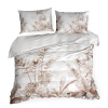 Saténové povlečení 140x200 cm s motivem listů, bílé a hnědé